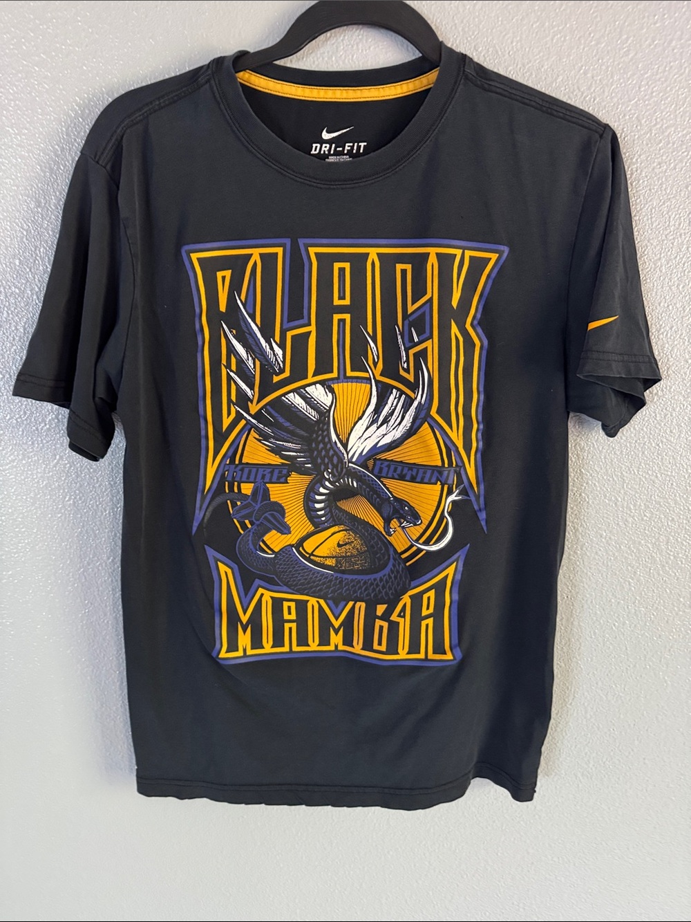 Nike Black Graphic 'Black Mamba' Dri-FIT Tee with Yellow and Purple Print